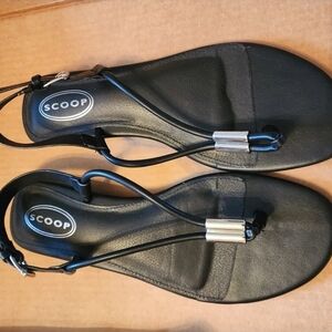 Scoop Black Leather Sandals for Women Size 10